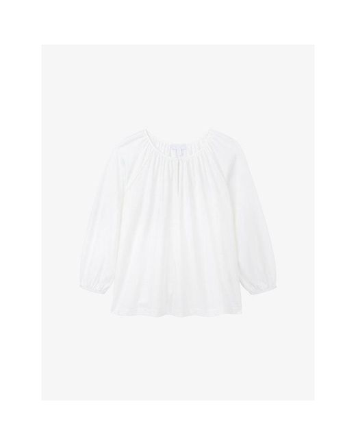 The White Company White Keyhole-Neck Satin-Trim Modal And Cotton-Blend Blouse