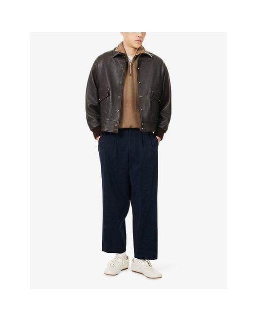 A.PRESSE Blue Wide-Leg Brushed Cotton And Silk-Blend Trousers for men