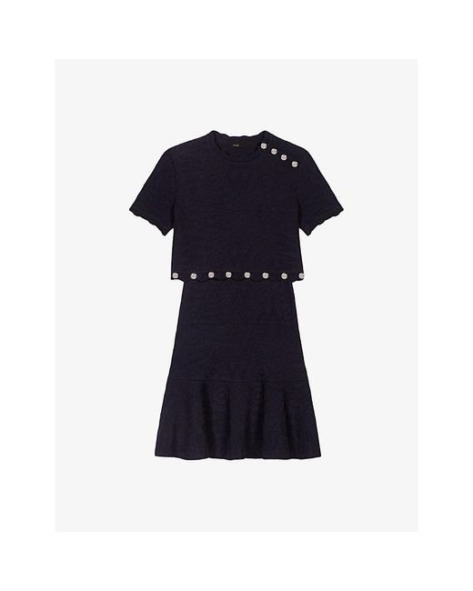 Maje Blue Clover-jacquard Short-sleeve Knitted Mini Dress