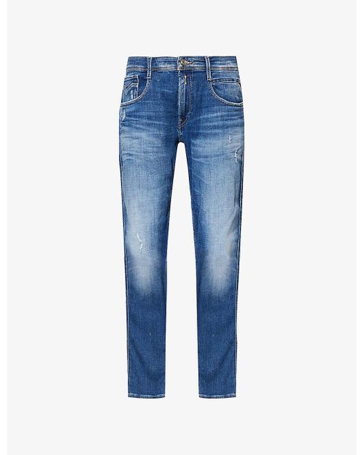 Replay Blue Anbass Slim-fit Stretch-denim Jeans for men