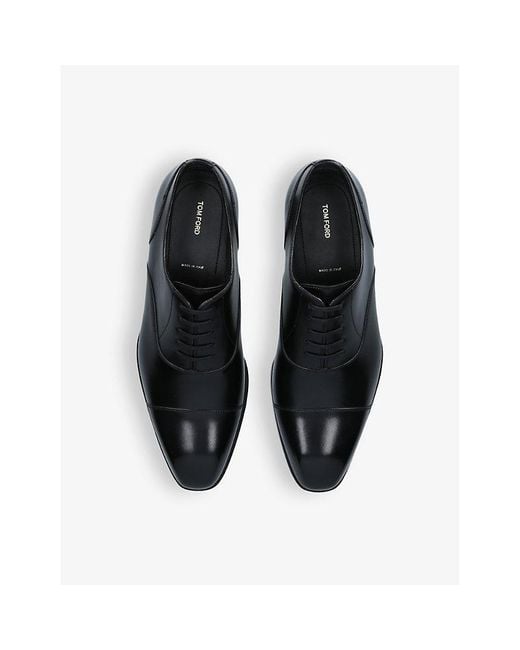 Tom Ford Black Elkan Cap-toe Leather Shoes for men