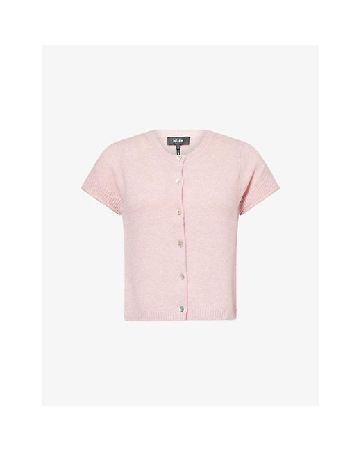ME+EM Pink Short-Sleeves Round-Neck Stretch-Wool Top
