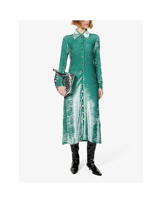 Jil Sander Green Velvet-textured Regular-fit Stretch-woven Midi Dress