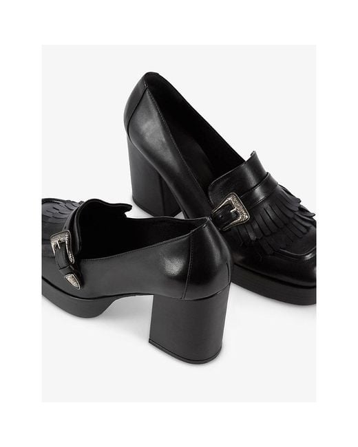 The Kooples Black Buckle-Embellished Fringed Heeled Leather Shoes