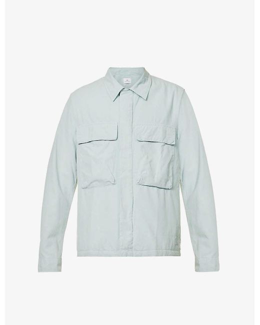PS by Paul Smith Double-pocket Cotton-blend Overshirt in Blue for Men | Lyst