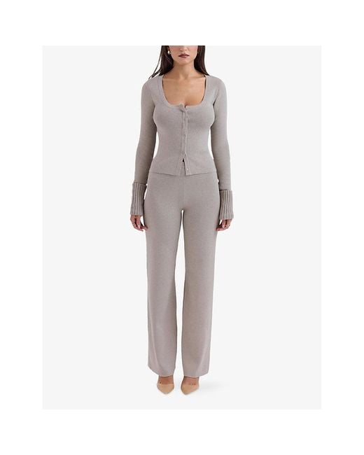 House Of Cb Gray Hunter Straight-Leg Cotton-Blend Knitted Trousers