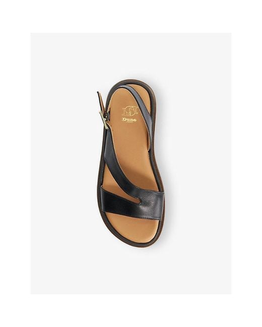Dune Black Larko Asymmetric Chunky Leather Flat Sandals