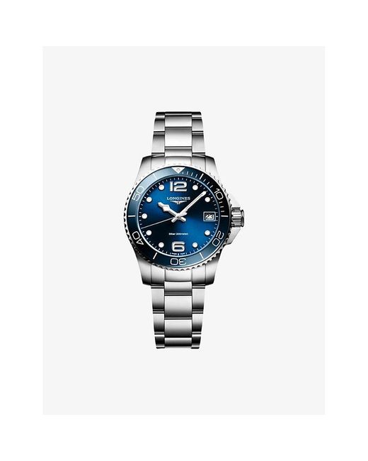 Longines Blue L3.370.4.96.6 Hydroconquest Gmt 32Mm Ceramic Bezel Stainless-Steel Quartz Watch for men
