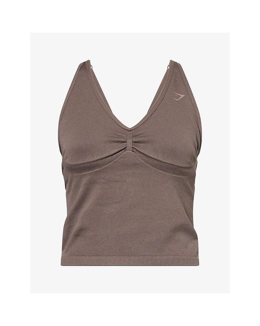 GYMSHARK Brown Lift Seamless Logo-Print Midi Tank Top