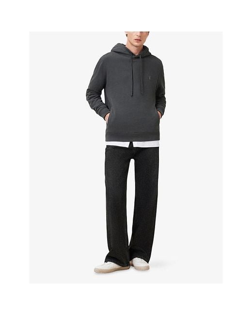 AllSaints Blue Raven Logo-Embroidered Regular-Fit Cotton Hoody for men