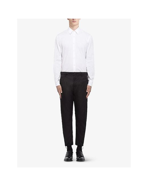 Prada Black Brand-plaque Drawstring-hem Skinny-fit Slim-leg Re-nylon Trousers for men