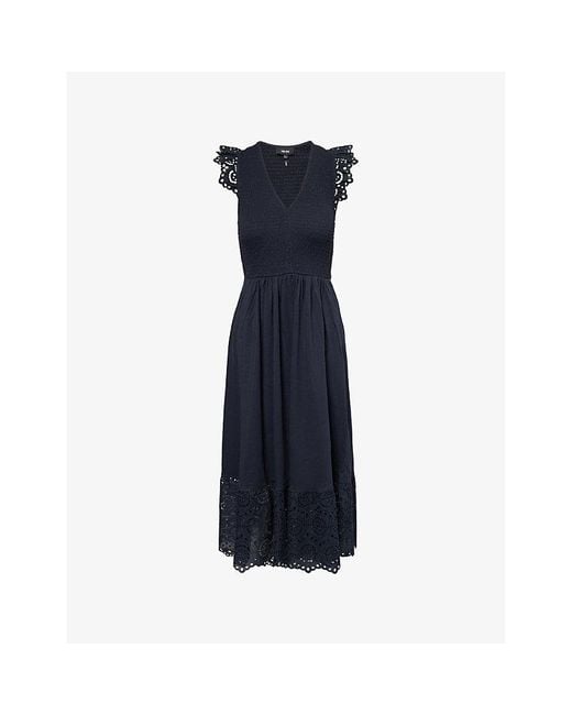 ME+EM Blue Broderie Slub Cotton Midi Dress