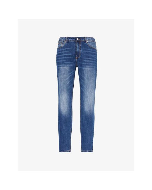 Arne Blue Five-Pockets Brand-Patch Tapered-Leg Slim-Fit Stretch-Denim Jeans for men