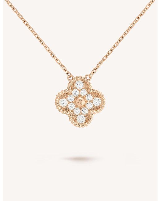 Van Cleef & Arpels Metallic Vintage Alhambra Rose-gold And Diamond Pendant Necklace