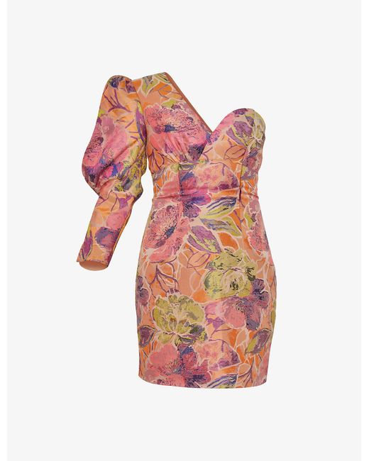 Chi Chi London Multicolor One-shoulder Floral-print Woven Midi Dress