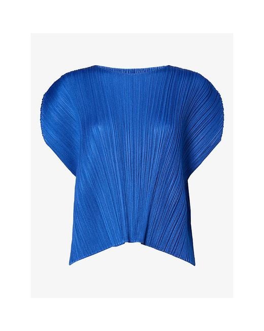 Pleats Please Issey Miyake Blue Short-Sleeve Pleated Knitted Shirt