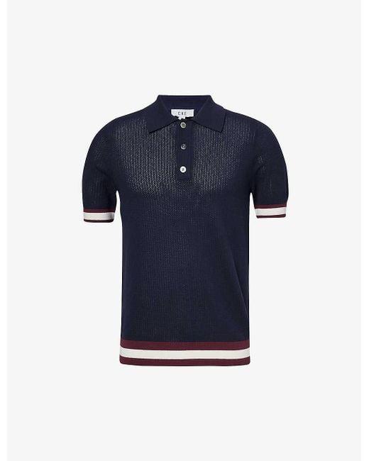 CHE Blue Quinn Stripe-trimmed Cotton-knit Polo Shirt for men