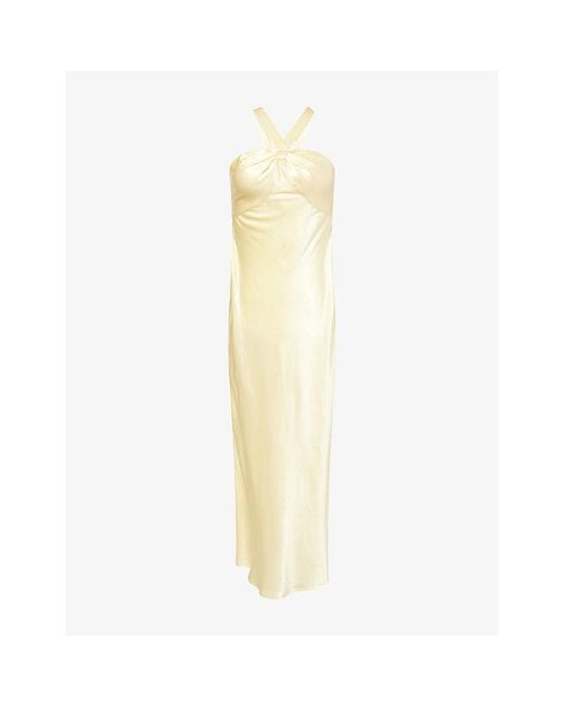 Rixo Metallic Losanna Halterneck Satin Gown