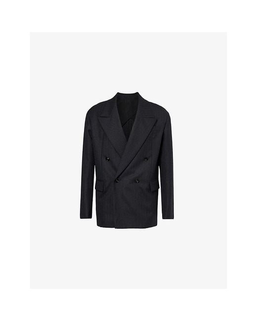 Bottega Veneta Blue Peak-Lapel Double-Breasted Regular-Fit Wool Jacket for men