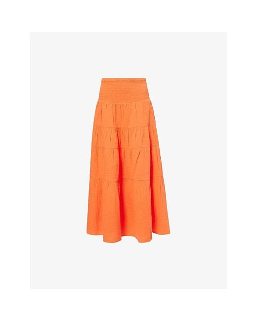 ME+EM Orange Cheesecloth Ruffled Cotton Maxi Skirt