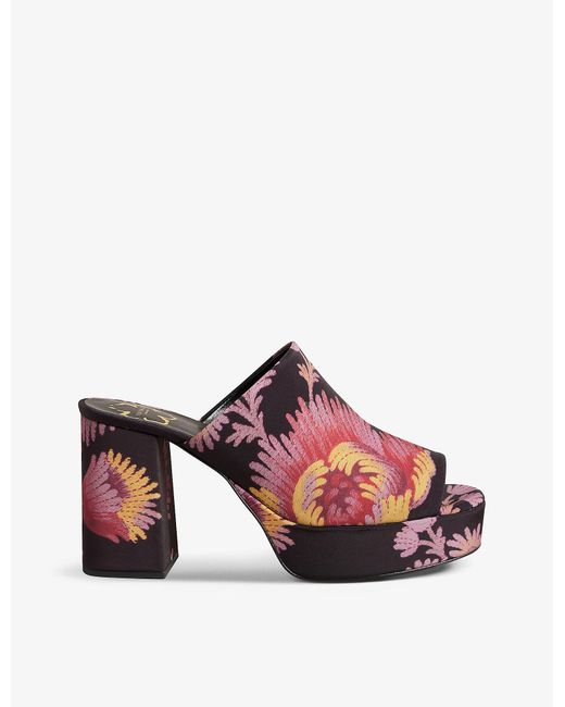 Ted Baker Delmia Floral-print Platform Woven Mules in Black | Lyst UK