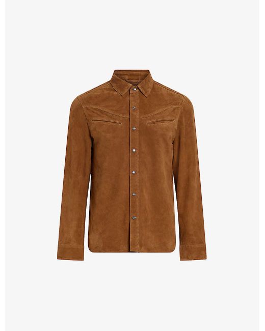 AllSaints Brown Welt-pocket Regular-fit Suede Shirt X for men
