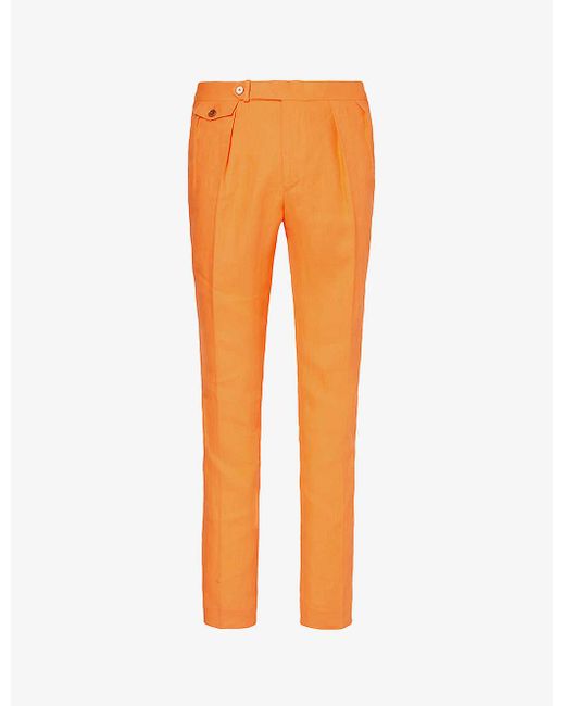Polo Ralph Lauren Orange Pleated Straight-leg Slim-fit Linen Trousers for men