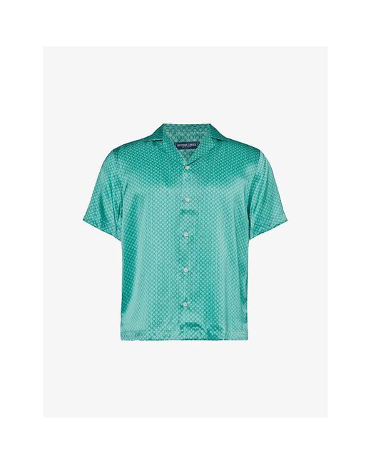 Frescobol Carioca Green Graphic-print Short-sleeved Silk Shirt for men