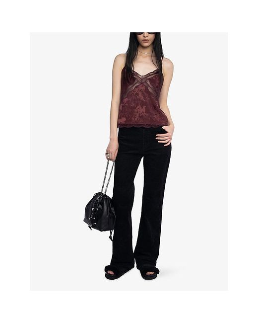 Zadig & Voltaire Red Cishi Lace-Trim Silk Camisole