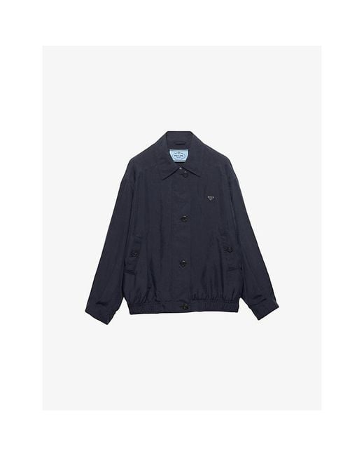 Prada Blue Logo-Embellished Silk Jacket
