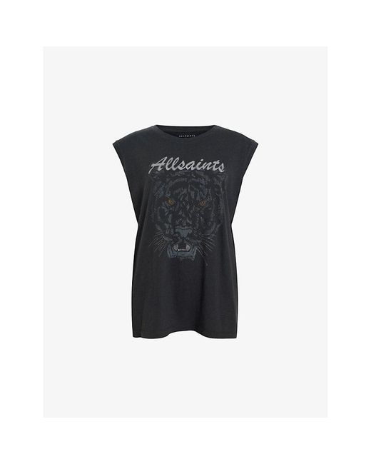 AllSaints Black Hunter Graphic-print Relaxed-fit Cotton Tank Xx