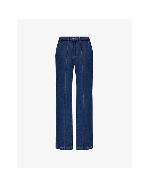 GOOD AMERICAN Blue Two-Slip-Pockets Straight-Leg Mid-Rise Stretch-Denim Blend Trousers