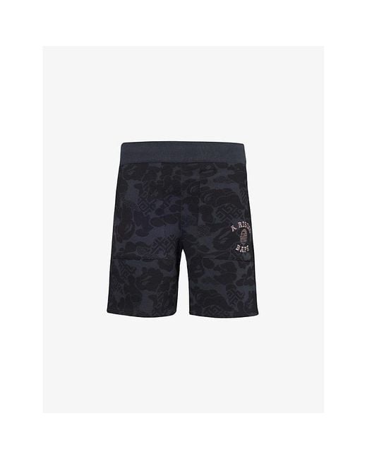 A Bathing Ape Blue Asia Camo Brand-embroidered Cotton-jersey Shorts for men