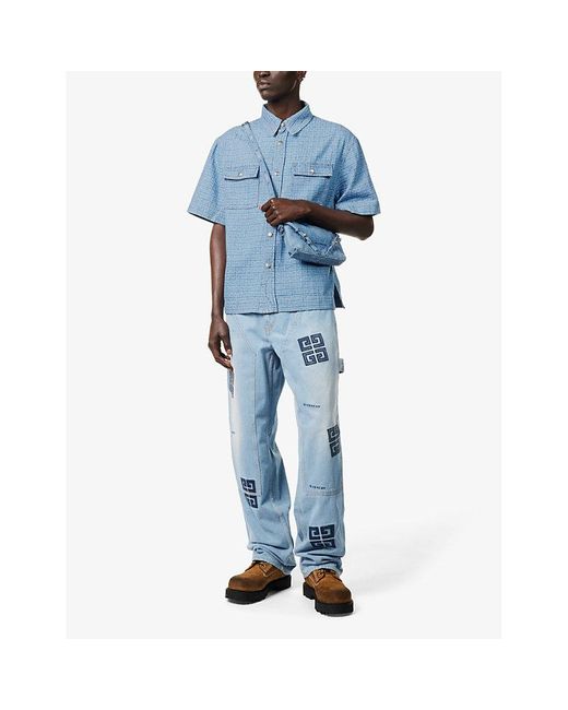 Givenchy Blue 4g-logo Flap-pocket Boxy-fit Denim Shirt for men
