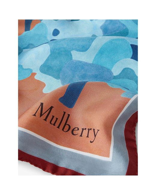 Mulberry Blue Somerset Graphic-print Silk Scarf