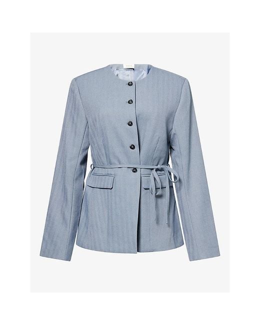 Dissh Blue Peyton Collarless Woven Blazer