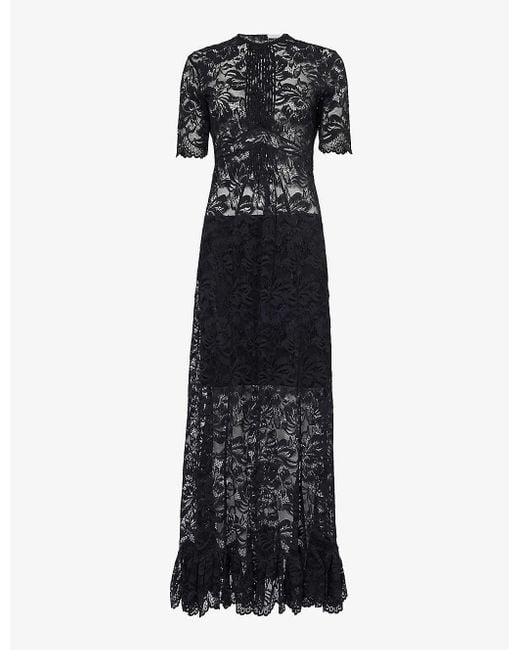 Rabanne Black Floral-embroidered Stretch-lace Maxi Dress
