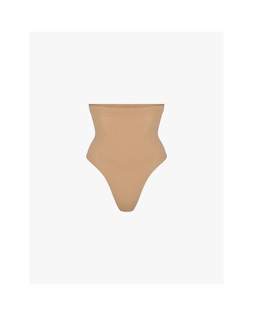 Skims White Seamless Sculpt High-Rise Stretch-Woven Thong