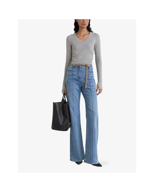 Reiss Gray Sandrine Ribbed Stretch-Cotton Top