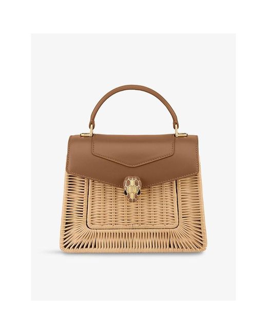 BVLGARI Brown Serpenti Forever Medium Leather And Wicker Top-Handle Bag