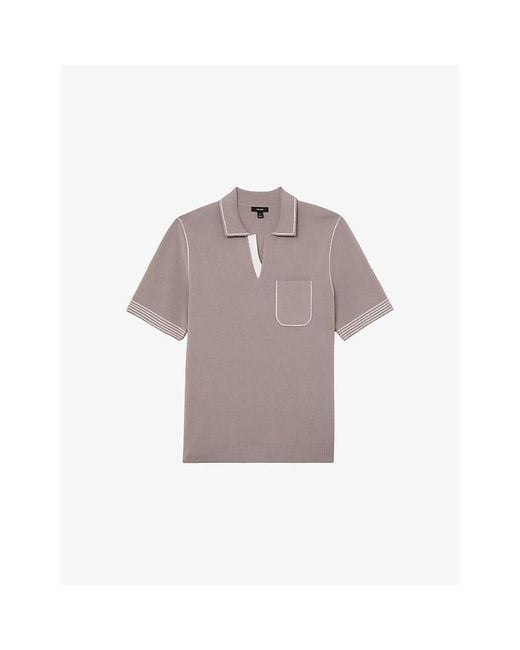 Reiss Brown Newbury Contrast-Stitch Stretch-Knit Polo Shirt for men