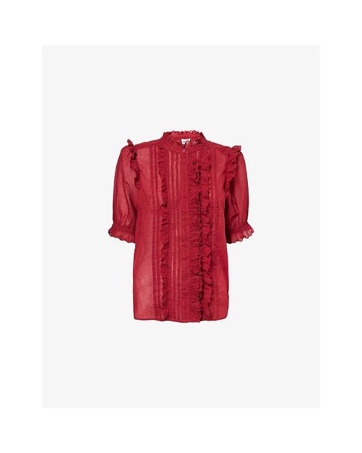 ME+EM Red Ruffle-Trim Broderie Cotton Blouse