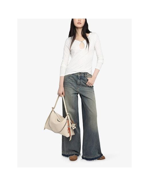 Zadig & Voltaire White Tina Branded-Brooch Cotton-Jersey Top