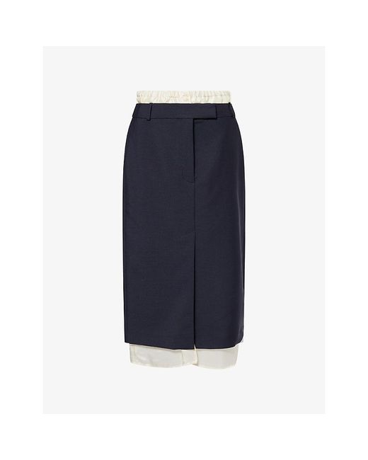 RÓHE Frames Blue Boxer Detailed Wool-Blend Midi Skirt