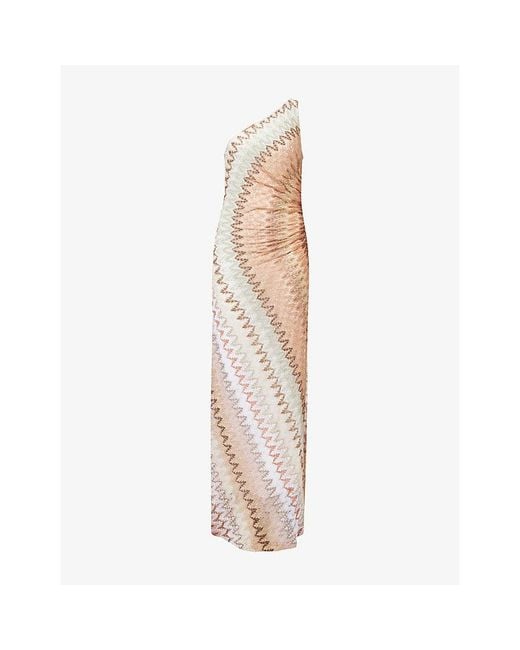 Missoni White One-Shoulder Chevron Knitted Maxi Dress