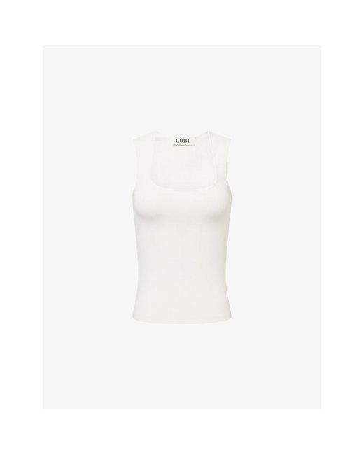 RÓHE Frames White Square-Neck Bustier Knitted Top