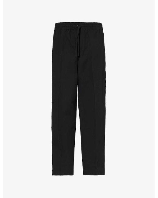 KENZO Black Brand-patch Relaxed-fit Cotton And Linen-blend Cargo Trousers for men