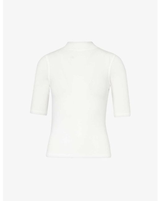 FRAME White Mock-neck Ribbed Stretch-woven T-shirt