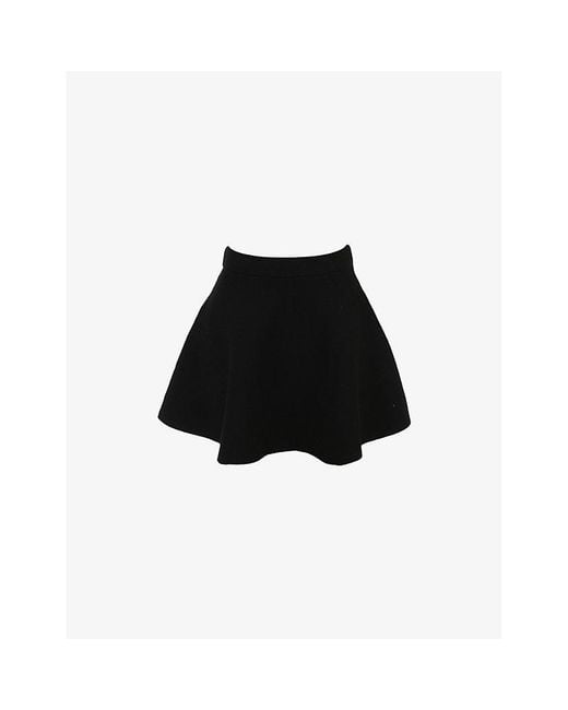 House Of Cb Black Rosina Flared Wool-Blend Mini Skirt