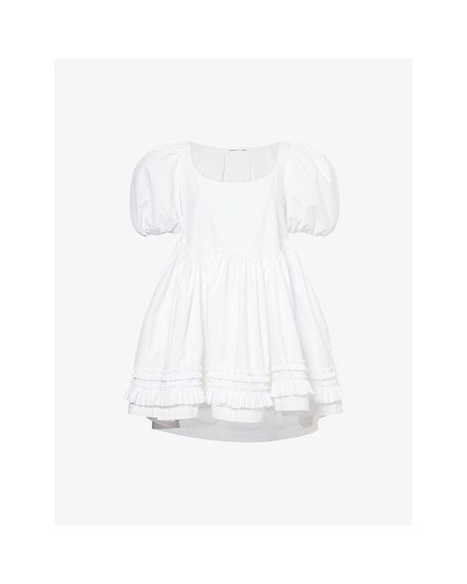 Sandy Liang White Kewpie Ruffle Cotton Mini Dress